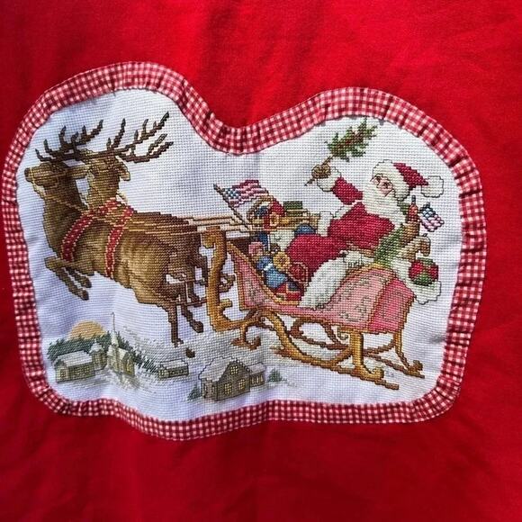 Vintage handmade Santa embroidered Cute collared grandma sweatshirt plus size - Picture 3 of 5